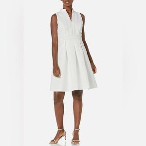 Pappagallo White Sleeveless Floral Jacquard High-Low Dress